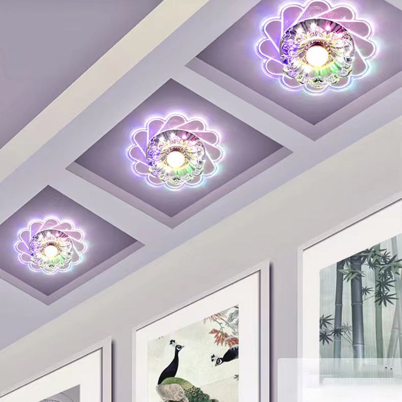 Concealed Crystal LED Flush Light Fixture Flower Ceiling Flush Mount with Hole 2-3.5'' Dia