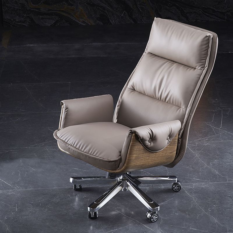 Faux Leather Executive Chair High Back Padded Arms Chair with Wheels