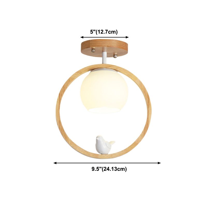 Wood Round Shade Flush Ceiling Light Modern Style 1 Light Flush Mount Fixture in Brown