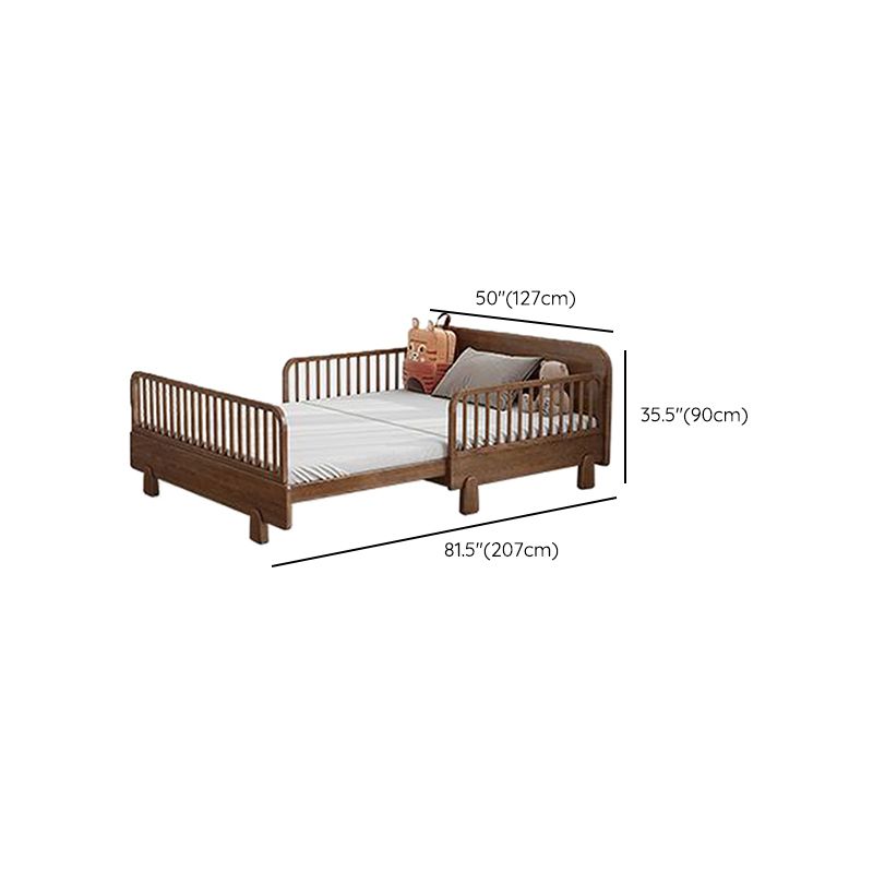 Solid Wood Standard Sofa Bed Brown Slat Daybed with Mattress and Guardrail