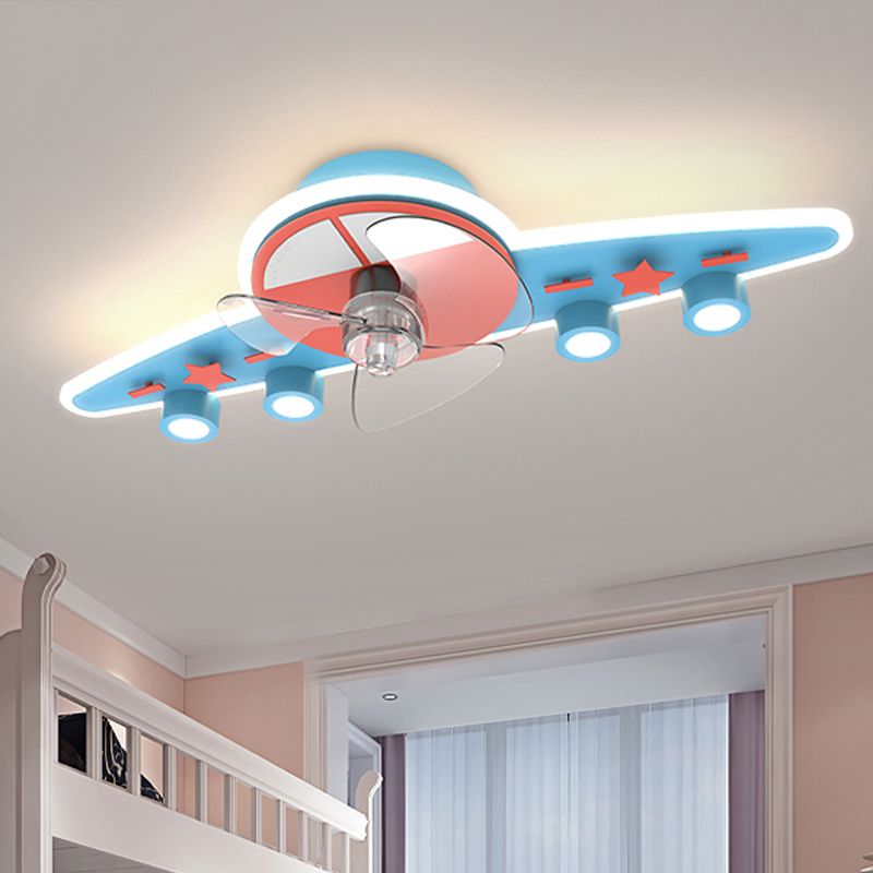 Metal Ceiling Fan Light Minimalist Kids Bedroom LED Ceiling Mounted Fan Light