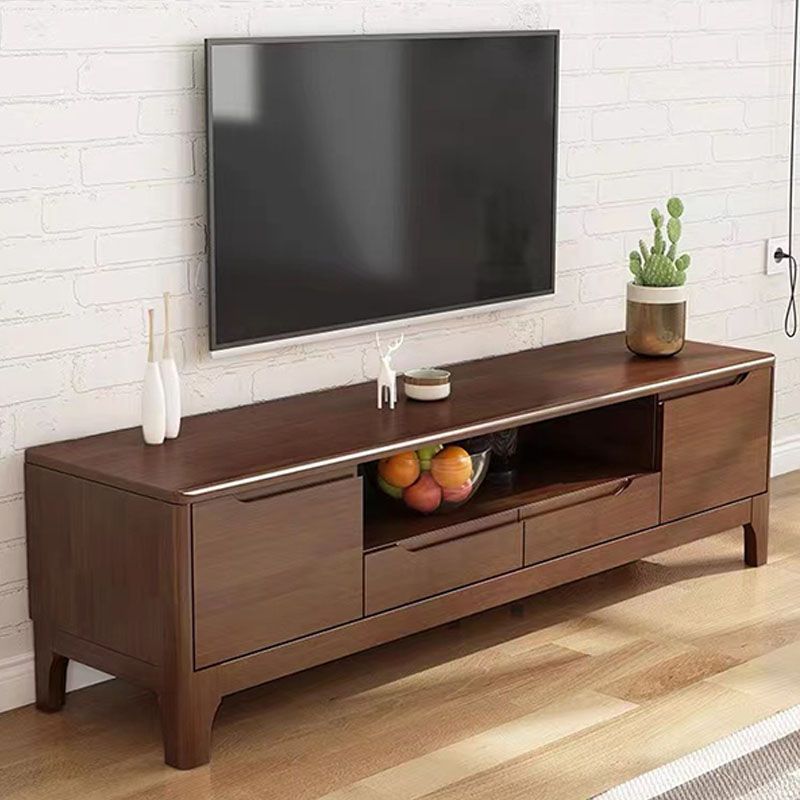 Scandinavian Open Shelf TV Console 2-Cabinet TV Stand with Soft Close Drawers