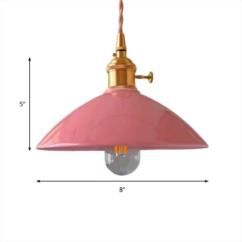 Dome Shade Fer Pendant Lightture Vintage Single Light Restaurant Plafond plafond Light en blanc / rose / bleu