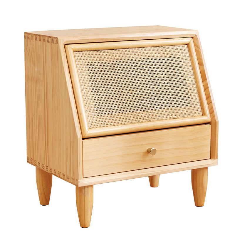 Modern Lower Shelf Nightstand Rattan Bedside Cabinet with Drawer for Bedroom