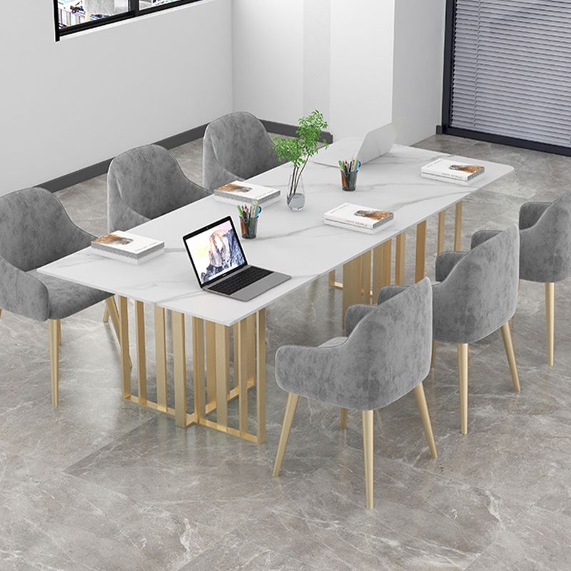 Rectangular Shaped Office Conference Table Slate Writing Desk in White