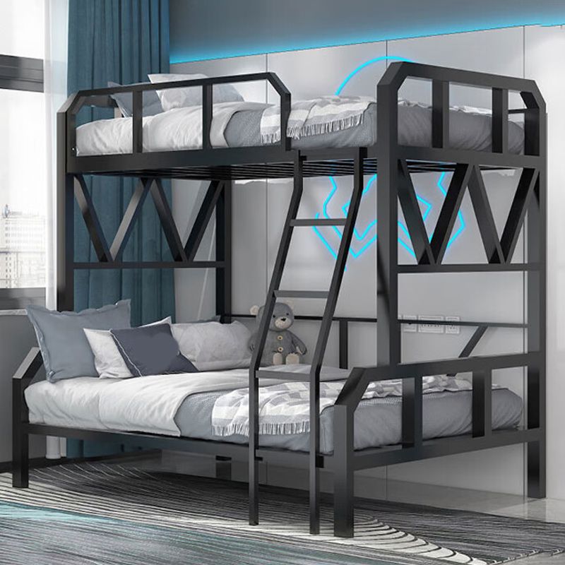 Pure Black Kids Bed Contemporary Metal Bunk Bed with Guardrail