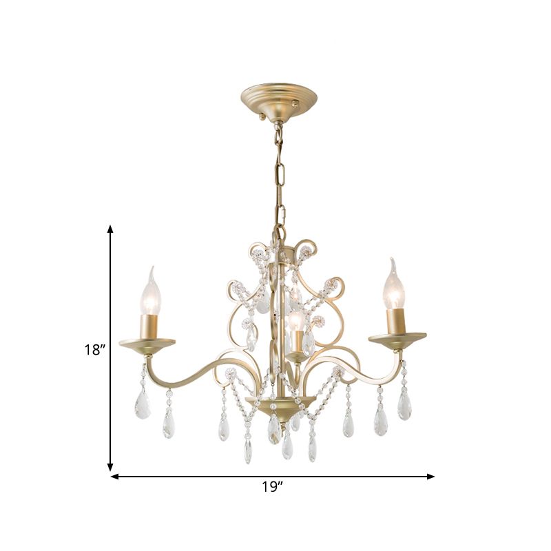 Champagne Candlestick Hanging Light Traditional Crystal 3/6 Bulbs Restaurant Chandelier with Swirl Element