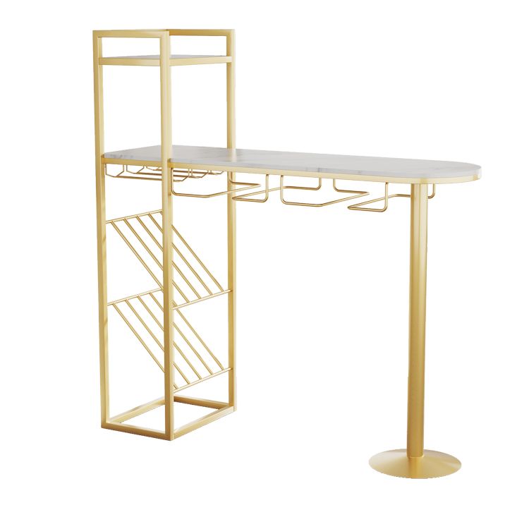 Glam Gold Iron Bar Table Faux Marble White Top 41.3"H Bistro Table with Wine Rack