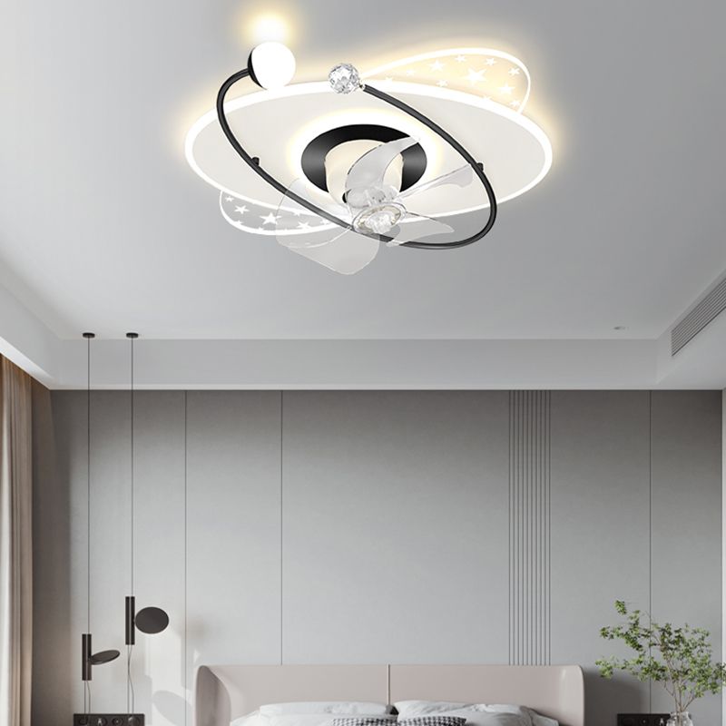 LED Ceiling Fan in Black and White Metal & Acrylic Interior Geometric Fan Light Fixture