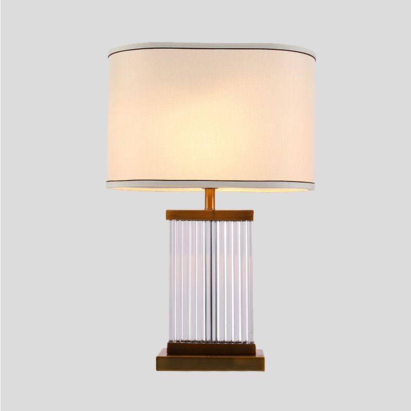 Gold Rectangle Table Lamp Modern 1 Head Beveled Crystal Desk Light with Fabric Shade