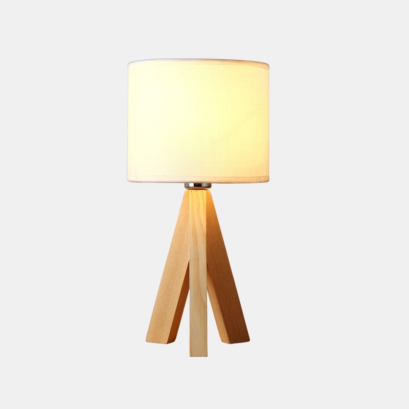 Lampe à tâche cylindrique modernisme tissu 1 ampoule blanche Lumière de lecture avec trépied en bois