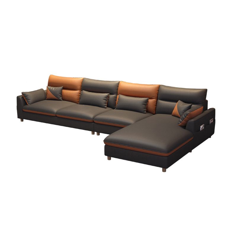 Stain-Resistant Sofa Faux Leather Square Arm Modern Sectional for Apartment