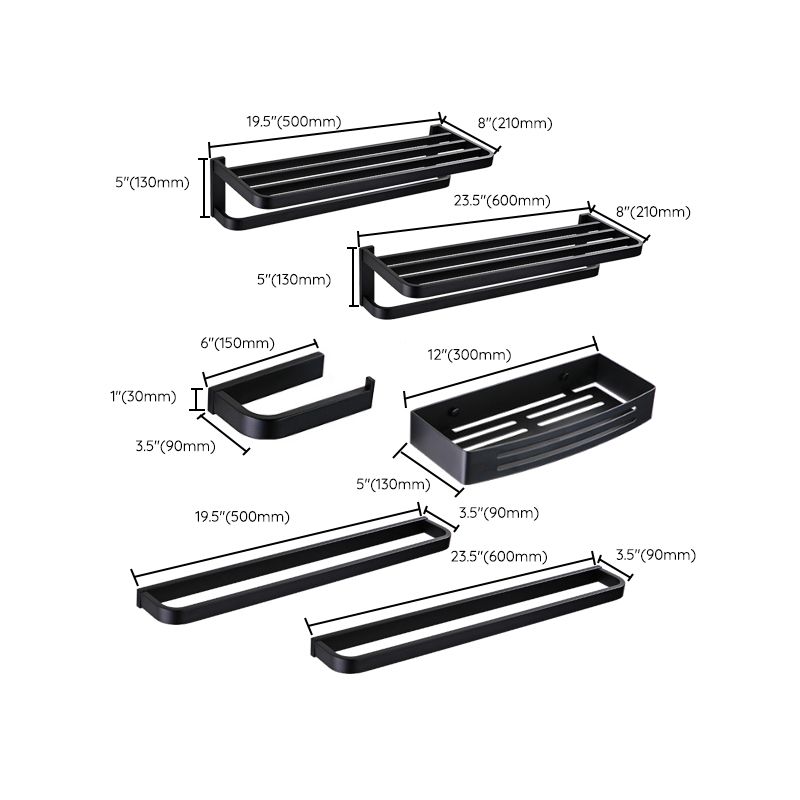 Contemporary Style Black Bathroom Accessory Set Metal Towel Bar