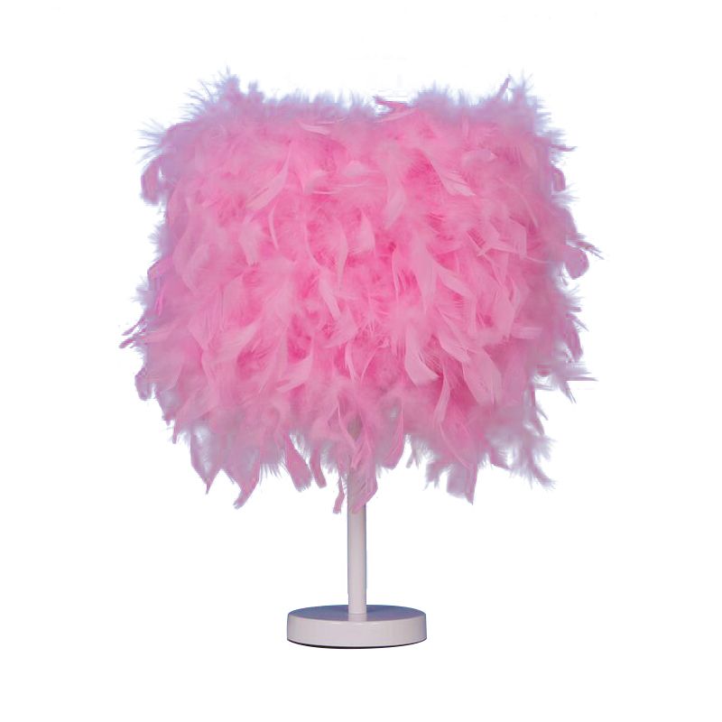 10"/14" Wide Cylinder Shaped Night Light Modern Feather 1 Head Bedside Table Lamp in Pink/White/Purple