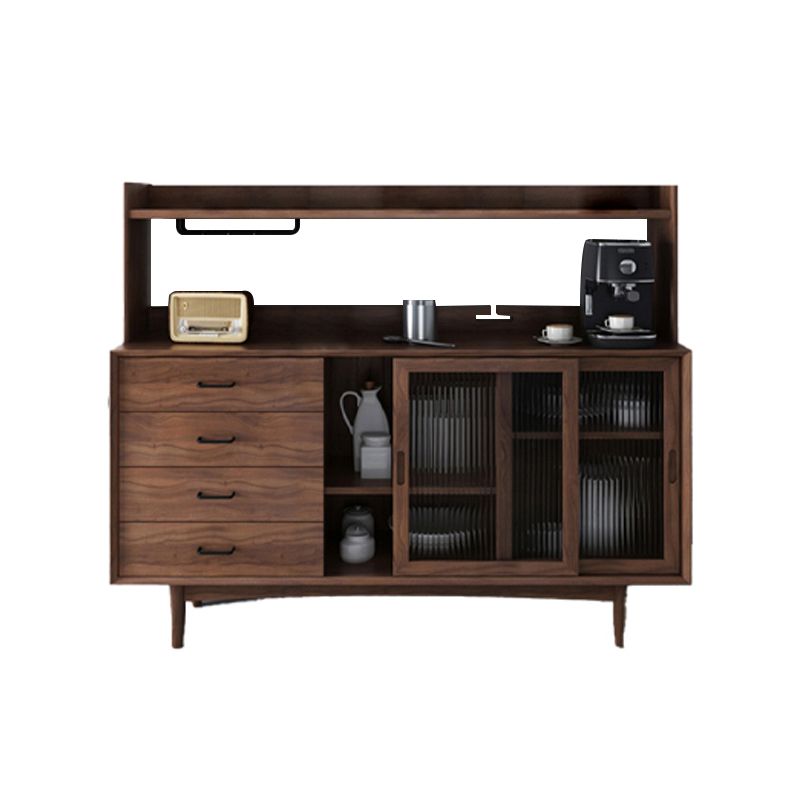 Simplicity Wood Sideboard 4 Drawer 2 Glass Doors Cupboard for Living Room