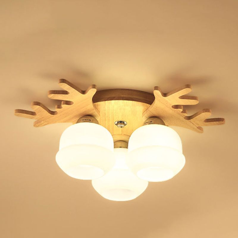 Modern Style Ball Shape Flush Mount Wood Ceiling Light for Bedroom