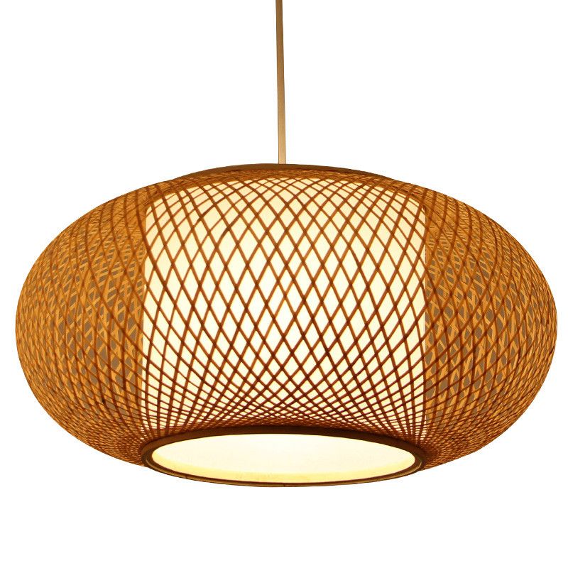 Japanese Style Bamboo Pendant Light Drum Shape Ceiling Light Fixture for Living Room