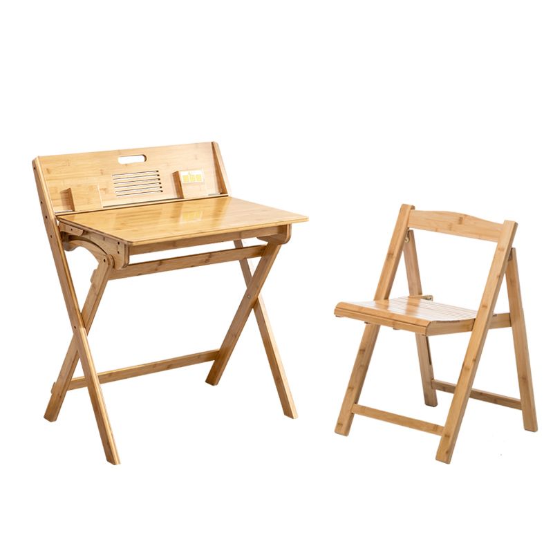 Natural Writing Desk in Solid Wood Foldable Student Table & Chair