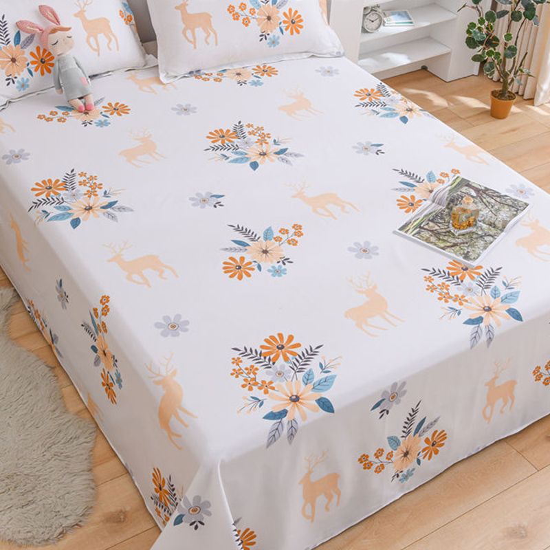 Cotton Twill Bed Sheet 1 Piece Breathable Floral Fitted Sheet