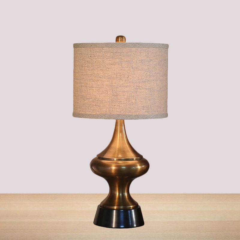 Bronze/Nickel Drum Shaped Desk Light Vintage Style Fabric 1 Light Guest Room Night Table Lamp