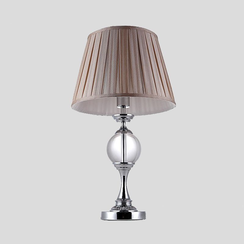 Cone Shade Crystal Table Light Contemporary Fabric 1 Bulb Small Desk Lamp in Chrome