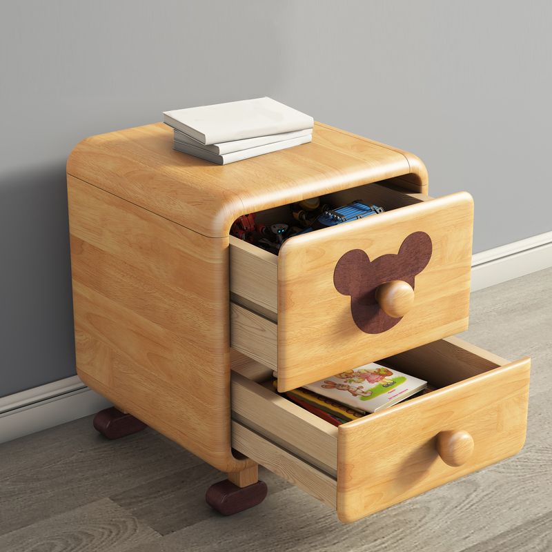 2 Drawers Standard Nightstand in Natural Solid Wood Kids Bedside Table