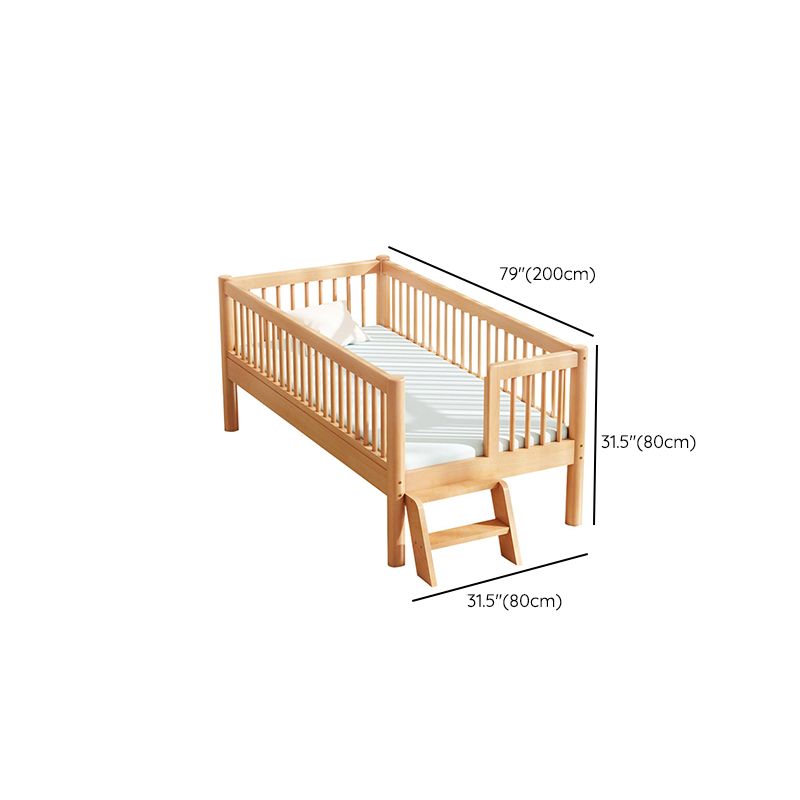 Contemporary Nursery Crib with Guardrail in Natural Solid Wood