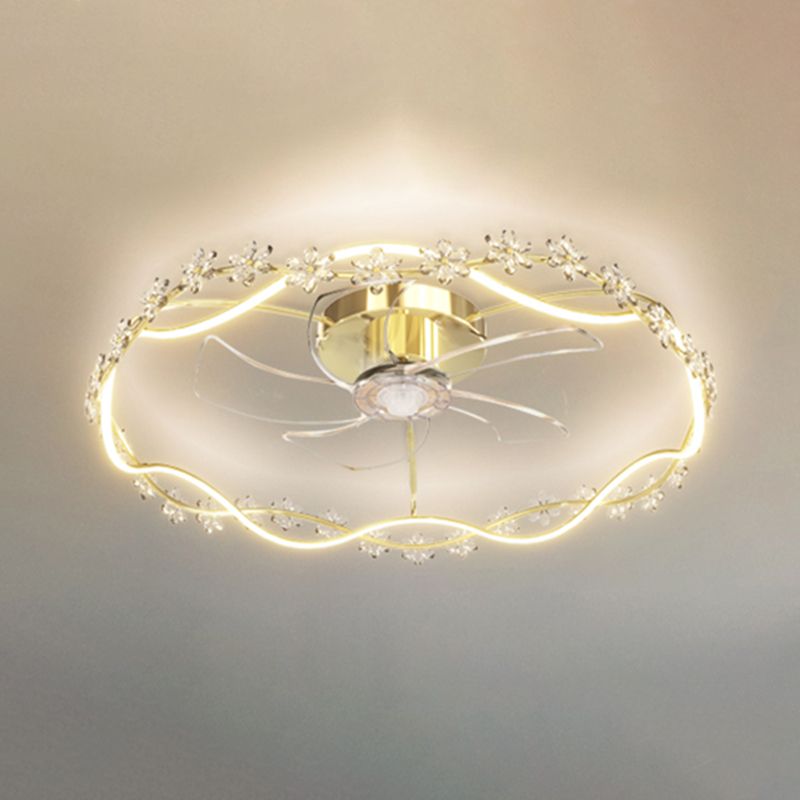 Modern Round Fan Lighting Fixture in Gold Metal and Acrylic LED Ceiling Fan