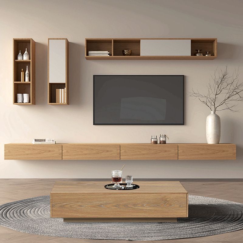 Contemporary Wood TV Media Stand Natural Media Console with Drawers