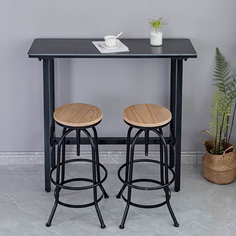 Rectangle Stone Bar Dining Table Industrial Bar Dining Table with Trestle Base in Black