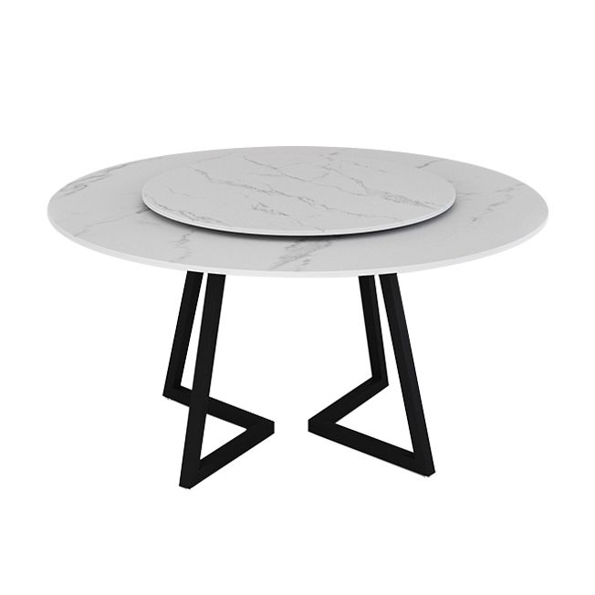 Gesinterde stenen eettafel rond moderne eettafel met zwart frame