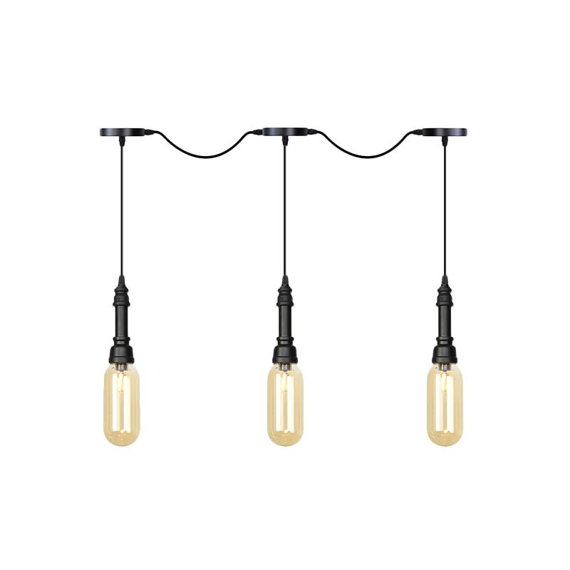 3/5/7 Lights Capsule Multi Light Chandelier Industrial Black Finish Amber Glass Tandem LED Hanging Ceiling Lamp