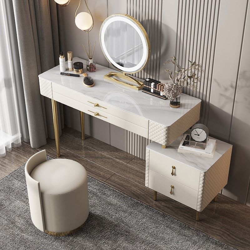 Contemporary Marble Dresser Makeup Counter With Storage Drawers for Bedroom