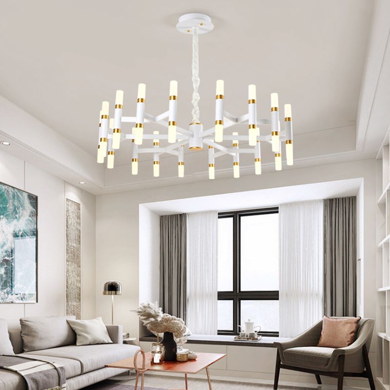 24/36/60 Lights LED Bedroom Chandelier with Tubular Iron Shade Modern Black/White Ceiling Pendant