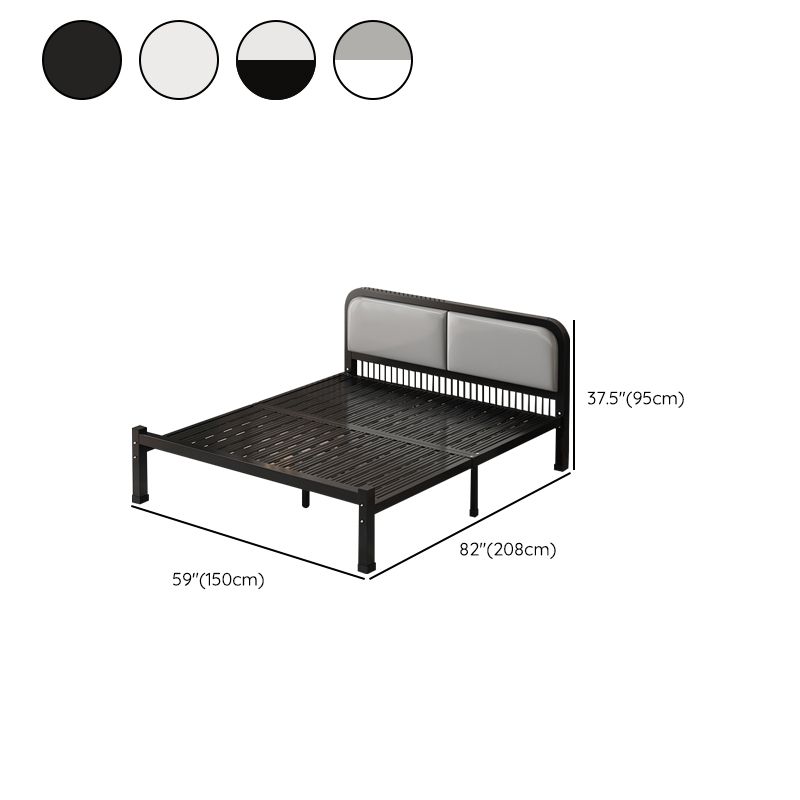 Contemporary Iron Frame Standard Bed with Rectangle Upholstered Headboard