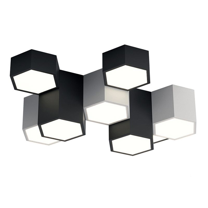 Acrylic Geometric LED Flush Mount in Modern Simplicity Wrought Iron Ceiling Light in Black and White