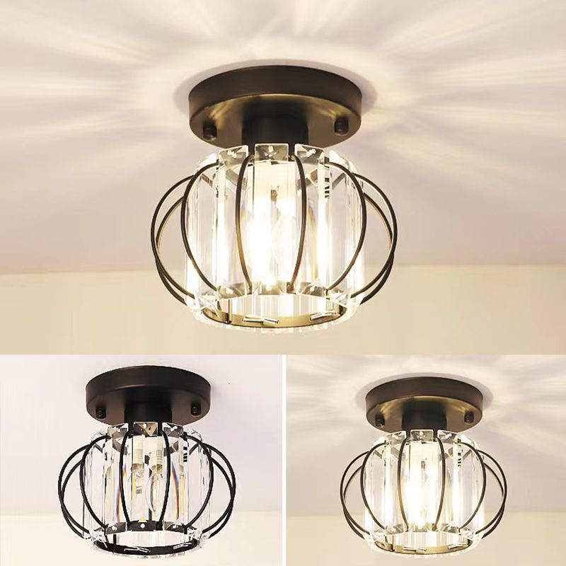 Modern Simple Ceiling Light Cylinder Shape Ceiling Lamp with Crystal Shade for Living Room