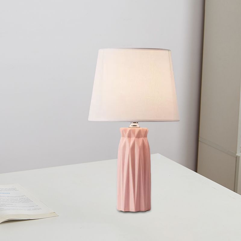 Fabric Cone Reading Light Modernism 1-Bulb Pink/Blue Night Table Lamp with Ceramic Base