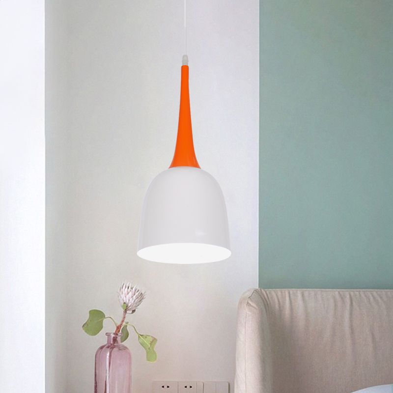 Black/White/Pink Bell Pendulum Light Macaron Iron Single Down Lighting Colgante con agarre de naranja Tapered