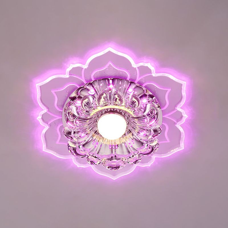 Clear Blooming Flower Flush Ceiling Light Modernist Crystal Aisle LED Flush Mount Lamp