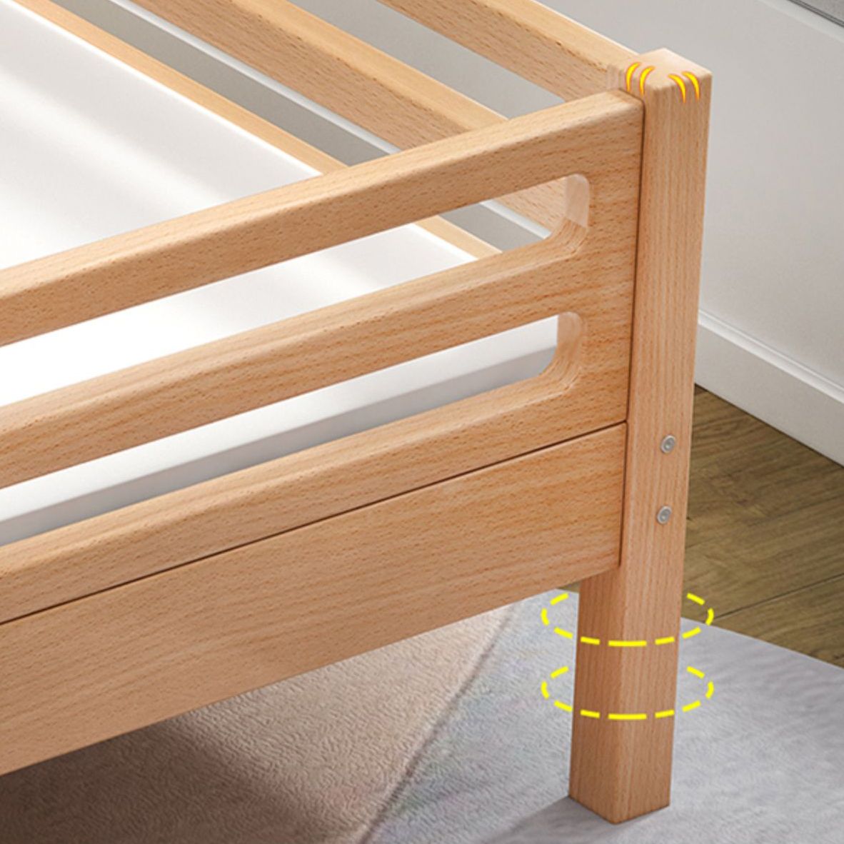 Nordic Style Solid Beech Nursery Bed with Mattress and Guardrail