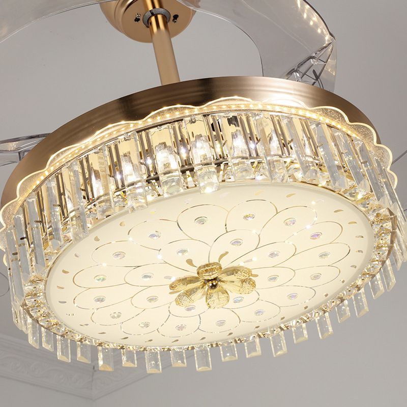 Gold Round Ceiling Fan Light Modern LED Crystal Semi Mount Lighting with Remote Control/Wall Control