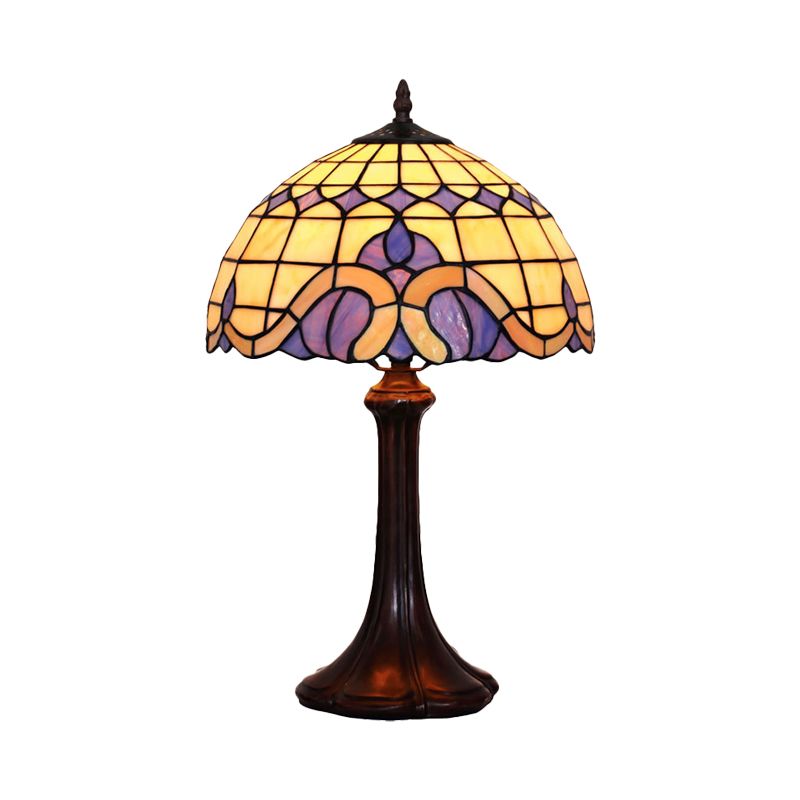 1 Head Bedroom Night Light Tiffany Coffee Table Lighting with Grid Patterned Stained Glass Shade