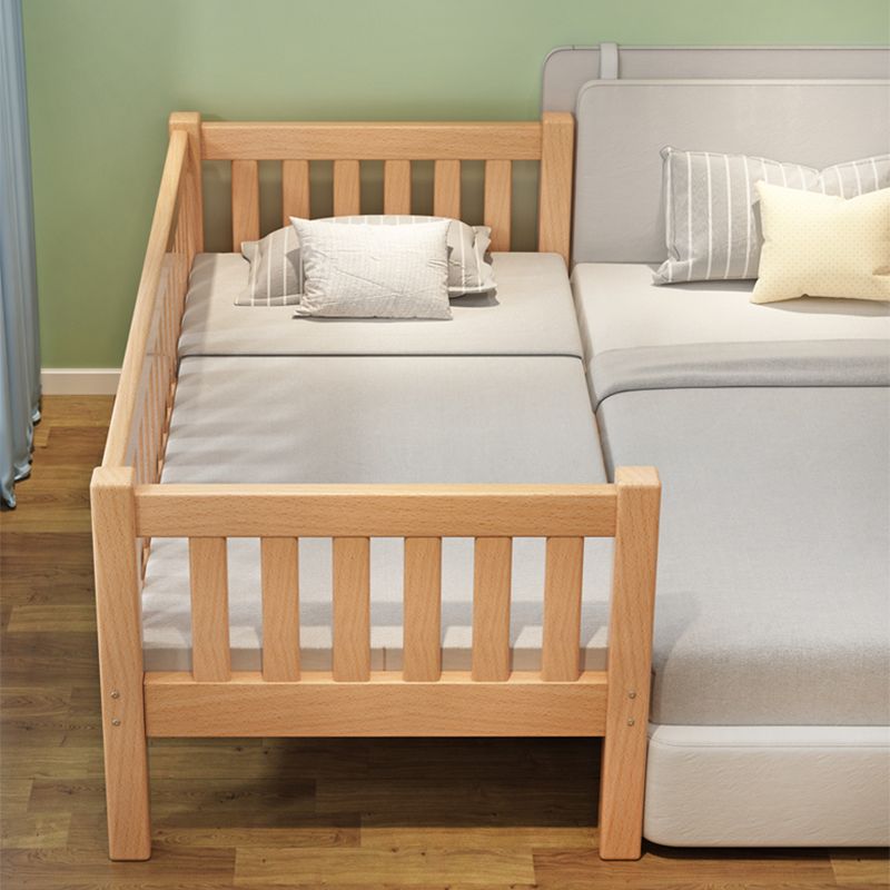 Natural Solid Wood Panel Bed Frame High Toddler Bed with Guardrail