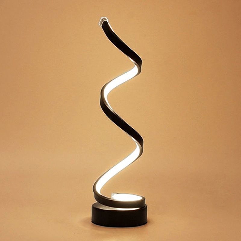 Spiral Ribbon Metal Table Lamp Simplicity Black/White/Gold LED Task Lighting with Circle Pedestal in Warm/White Light