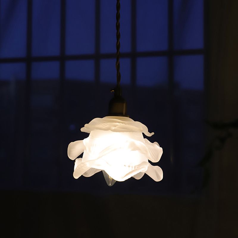 Pétal blanc en verre blanc texturé lampe d'éclairage de chambre à coucher à chambre unique vintage