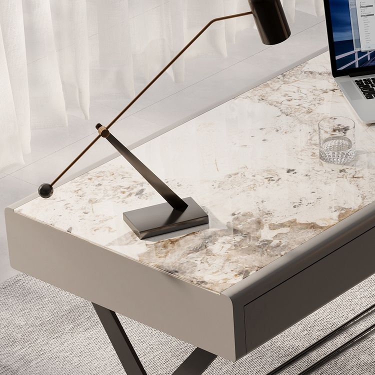 Contemporary Stone Writing Desk Bedroom Office Desk in White with Legs