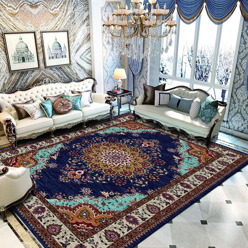 Classical Floral Printed Carpet Retro Polyester Area Rug Stain Resistant Carpet for Living Room