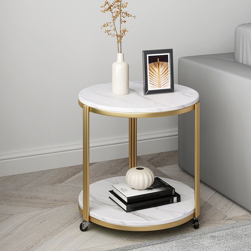 Glam Stone Night Table 21.65" Tall Bedside Cabinet with 2 Shelves