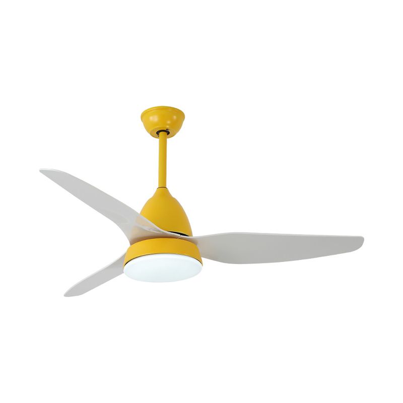 Modern 50" W LED Ceiling Fan Lighting with Acrylic Shade Grey/Yellow/Green Cone Semi Flush Lamp over Dining Table, 3 White Blades